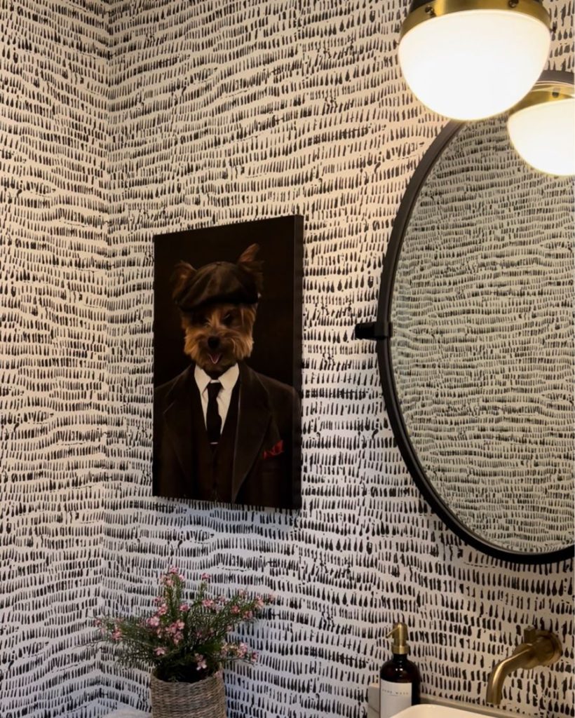 Powder room featuring pet portrait