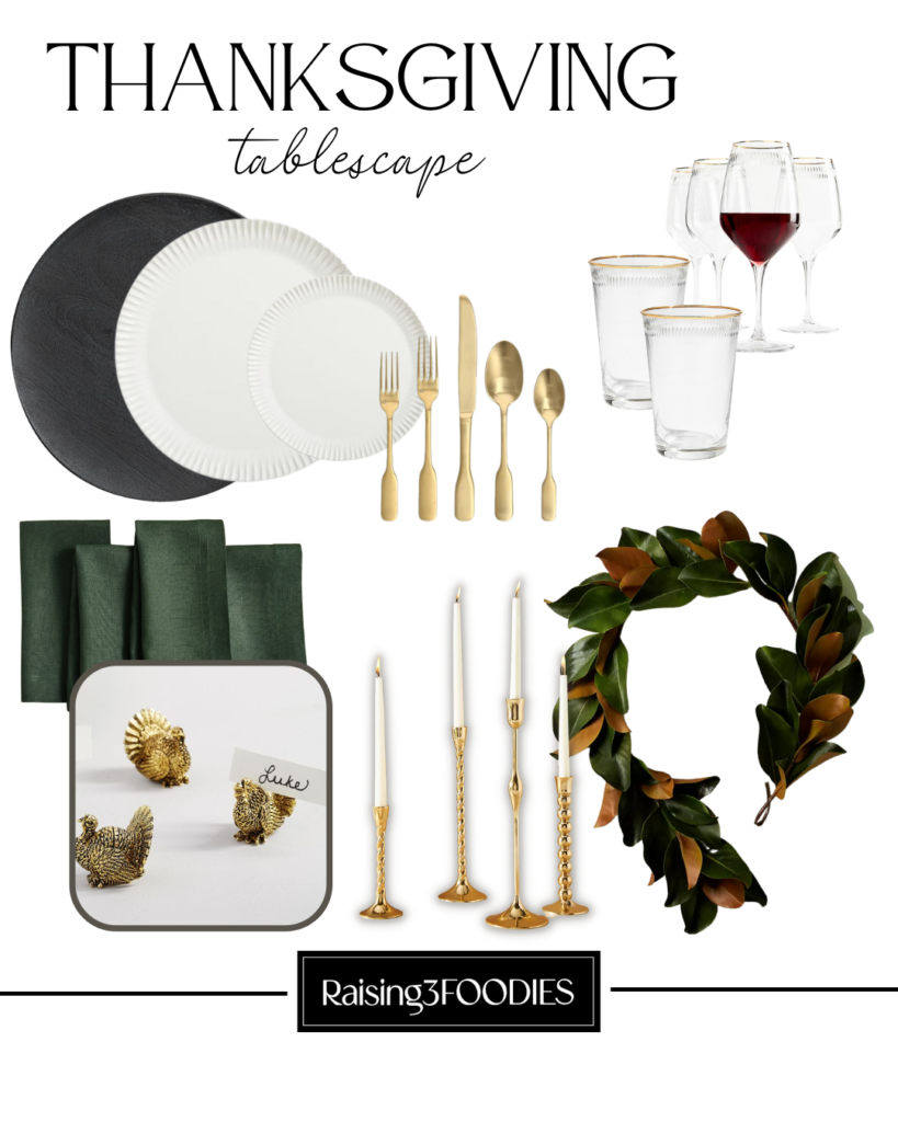 green and gold thanksgiving tablescape