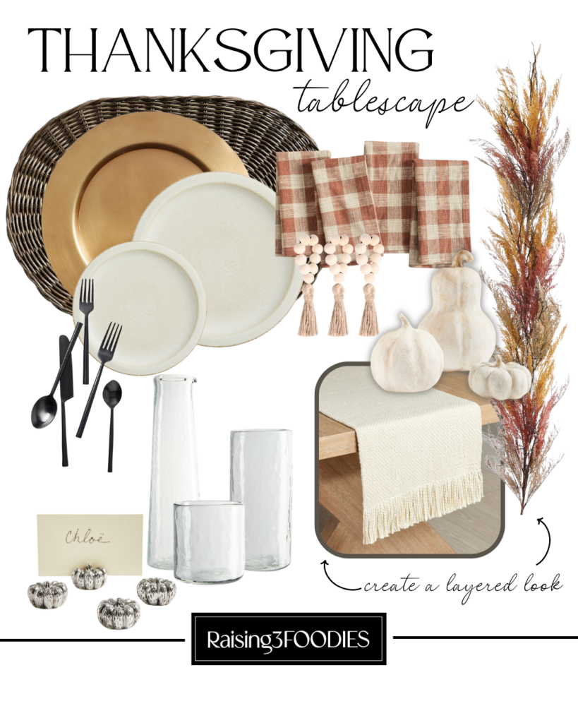 neutral and rustic thanksgiving tablescape